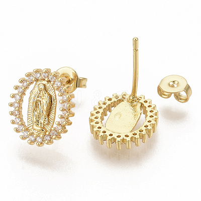 Brass Micro Pave Clear Cubic Zirconia Stud Earrings EJEW-S208-037-1