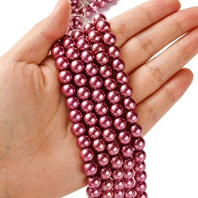 Eco-Friendly Glass Pearl Beads Strands X-HY-A008-8mm-RB027-1