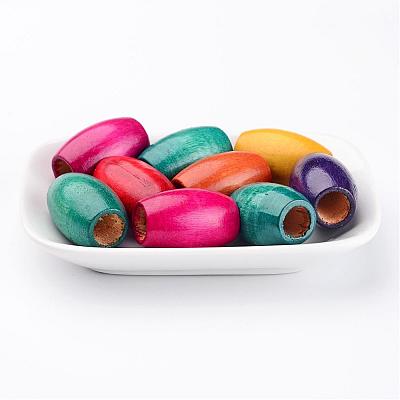 Mixed Lead Free Oval Natural Wood Beads X-WOOD-S619-M-LF-1