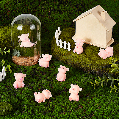 24Pcs 8 Styles Resin Pig Figurines Ornaments DJEW-GA0001-55-1