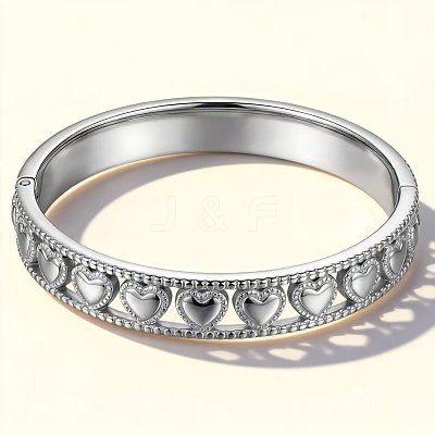 304 Stainless Steel Hollow Heart Hinged Cuff Bangles for Women WG952A8-01-1