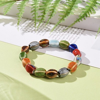 Ethnic Style Colorful Handmade Porcelain Beaded Stretch Bracelet for Women BJEW-JB09089-02-1