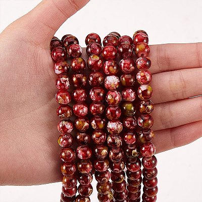 2 Strands 2 Colors Natural Imitation South Red Agate & Rainforest Agate Beads Strands G-SZ0001-46-1