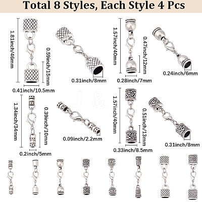 32Pcs 8 Styles Alloy Cord Ends HJEW-SC0003-11-1