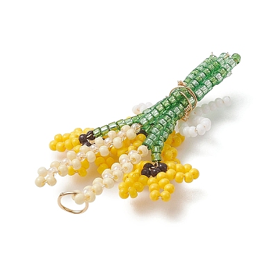 3D Glass Seed Beaded Bouquet with Bowknot Pendants PALLOY-MZ01153-01-1