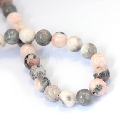Natural Pink Zebra Jasper Round Bead Strands G-E334-4mm-11-1