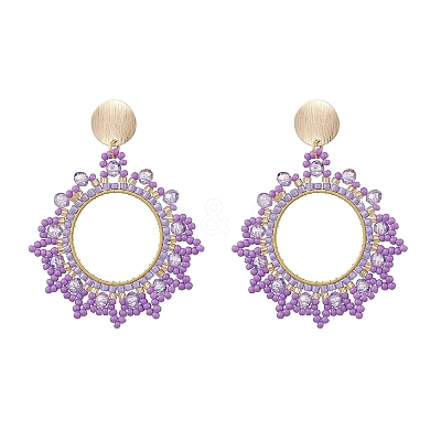 Glass Seed Bead Woven Stud Earrings EJEW-MZ00597-02-1
