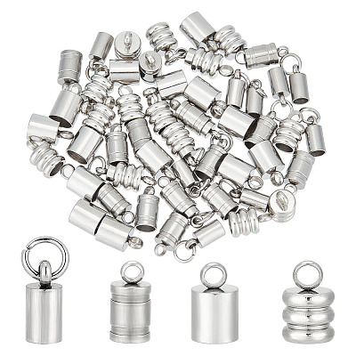 60Pcs 4 Style 201 & 304 Stainless Steel Cord Ends STAS-UN0047-78-1