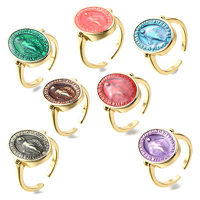 Brass Enamel Adjustable Cuff Rings RJEW-G349-01G-1