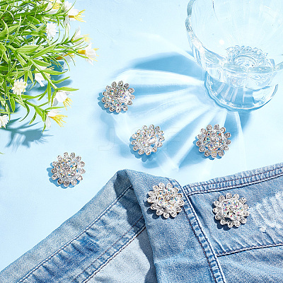 6Pcs 1-Hole Alloy Rhinestone Shank Buttons BUTT-AR0001-12-1