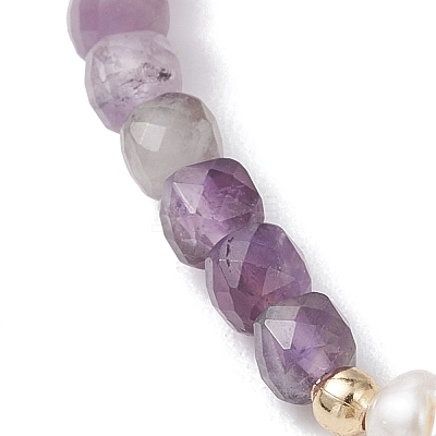 Natural Amethyst Cube Beads Stretch Bracelets for Women BJEW-JB13176-03-1