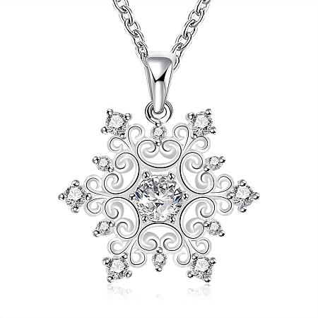 Fashion Popular Brass Cable Chain Snowflake Cubic Zirconia Pendant Necklace NJEW-BB00231-1