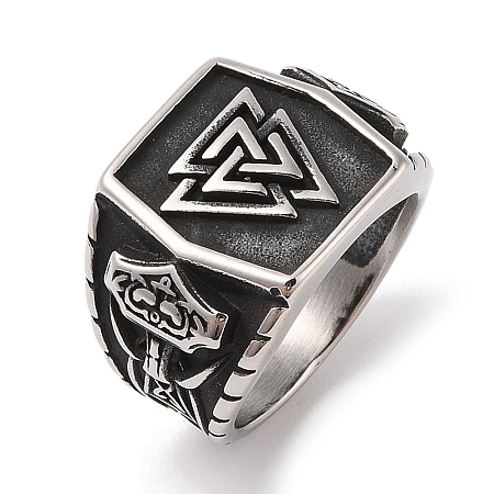 Viking 304 Stainless Steel Valknut Rings RJEW-U005-06A-AS-1