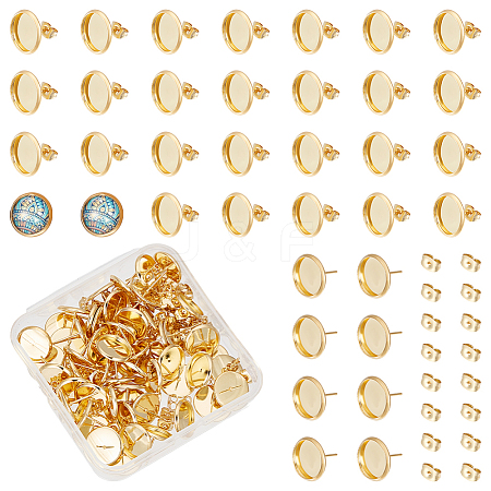 Flat Round 304 Stainless Steel Stud Earring Settings STAS-UN0060-74D-G-1