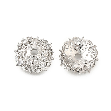 Flower Brass Micro Pave Clear Cubic Zirconia Bead Caps KK-V008-30P-1