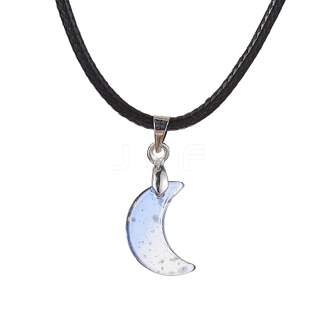 Glass Crescent Moon Pendant Necklaces NJEW-JN04579-01-1