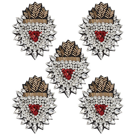 5Pcs Sacred Heart Plastic & Rhinestone Beading Appliques PATC-FG0001-79-1