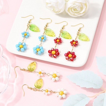 3Pairs Electroplate Glass Dangle Earrings EJEW-TA00652-1