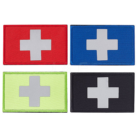Gorgecraft 4Pcs 4 Colors Reflective First Aid Cross Patches PATC-GF0001-16-1