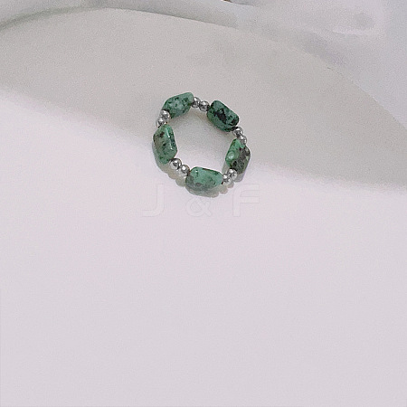 Handmade Natural Green Spot Jasper Stretch Rings ZE1660-6-1