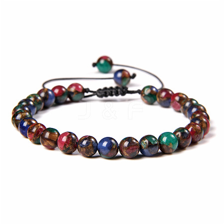 Natural Gemstone Round Bead Adjustable Braided Bracelets UO3136-4-1