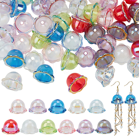 55Pcs 11 Colors Transparent Acrylic Bead Caps MACR-PH0002-05-1