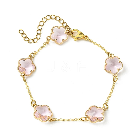 Glass Flower Link Bracelets BJEW-JB10219-01-1