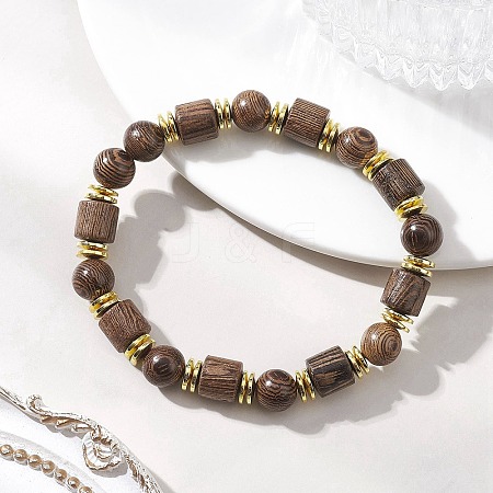 Natural Wenge Wood & Non-magnetic Synthetic Hematite Beads Stretch Bracelets for Women Men BJEW-JB13386-1