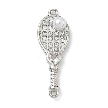 Brass Pave Clear Cubic Zirconia Tennis Racket Connector Charms KK-G548-12P-1