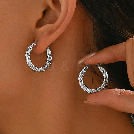 Elegant Stainless Steel Twisted Texture Hoop Earrings SE4228-6-1