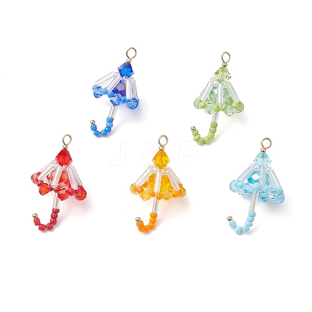 5Pcs Glass Seed Pendants PALLOY-TA00190-1