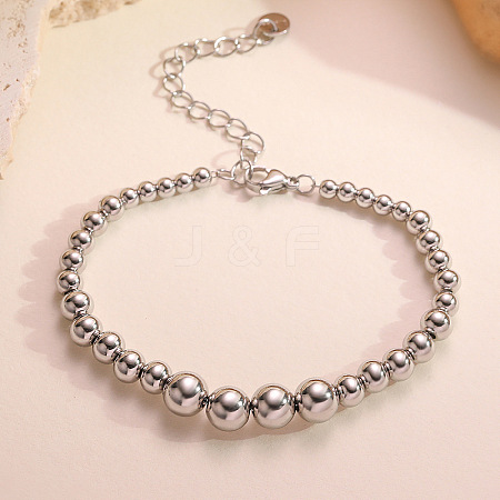 304 Stainless Steel Beaded Bracelets for Women BJEW-Z136-02P-1