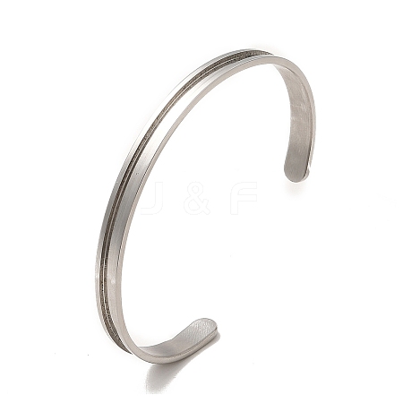 C-Shaped 201 Stainless Steel Grooved Cuff Bangles STAS-G306-05P-1