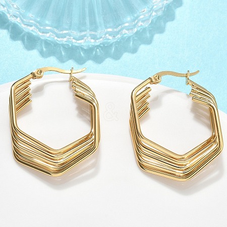 Multilayer Polygon 201 Stainless Steel Hoop Earrings EJEW-D354-06G-1