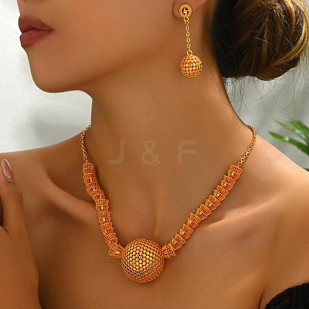 Elegant Middle Eastern Alloy Hollow Round Necklace & Earrings Sets for Women TY5682-1