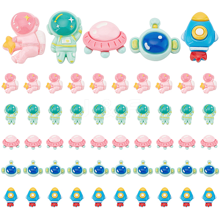 50Pcs 5 Styles Space Theme Opaque Resin Decoden Cabochons RESI-PH0002-20-1
