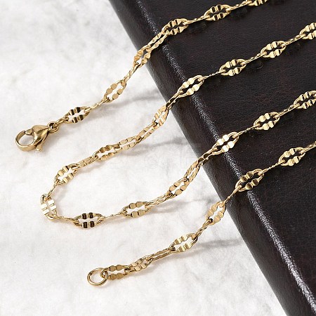 304 Stainless Steel Dapped Cable Chain Necklaces STAS-O053-28G-1