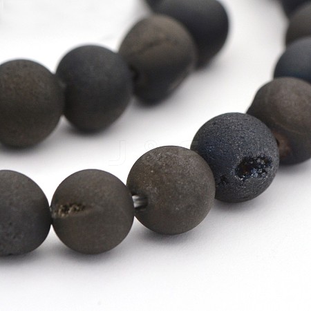 Electroplate Natural Agate Round Beads Strands G-M211-8mm-08-1