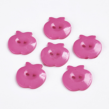 Hot Pink Acrylic Apple 2-Hole Sewing Buttons Scrapbooking Button X-BUTT-E037-A-04-1