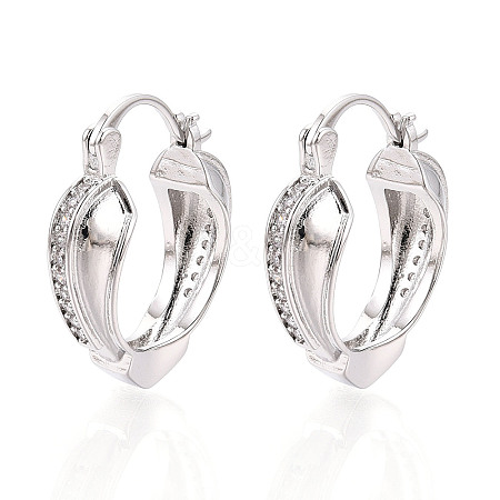 Brass Micro Pave Cubic Zirconia Heart Hoop Earrings EJEW-T048-36P-1