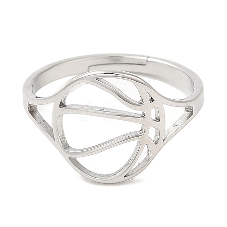 Non-Tarnish 304 Stainless Steel Hollow Basketball Adjustable Ring for Women RJEW-M149-28P-1