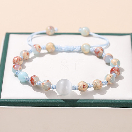 Natural Aqua Terra Jasper Round Beads Stretch Bracelets WG1718F-03-1