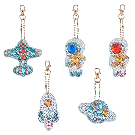 DIY 5D Astronaut & Planet & Rocket Diamond Painting Keychain Kit DIY-WH0195-70A-1