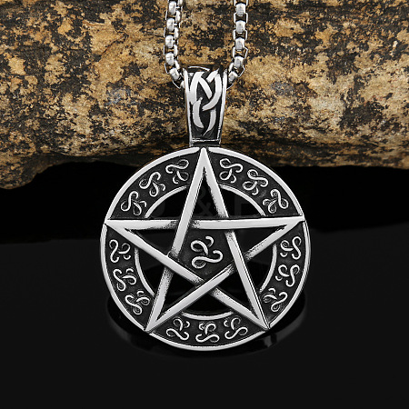 Pentagram 304 Stainless Steel Pendant Necklaces for Men FS-WGA1565-01-1