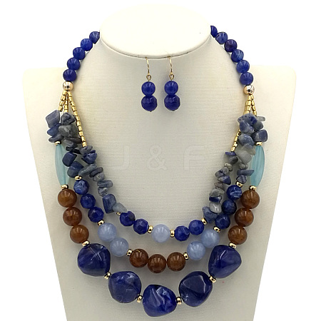 Acrylic Beaded Multilayer Necklaces & Dangle Earrings Sets for Women WGE7314-02-1