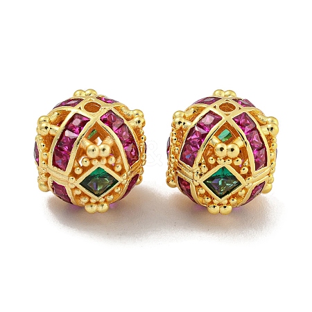 Rack Plating Brass Micro Pave Colorful Cubic Zirconia Beads KK-L215-307G-1