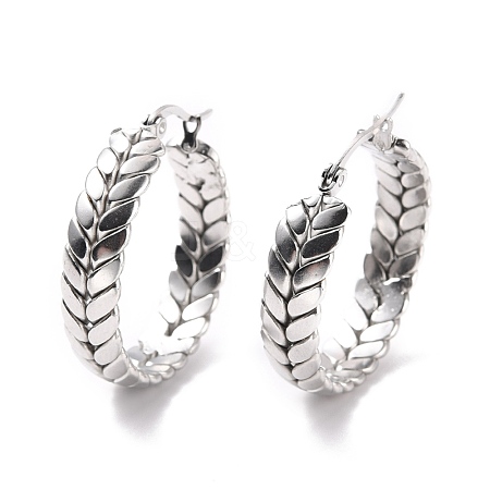 Tarnish Resistant 201 Stainless Steel Leaf Wrap Hoop Earrings with 304 Stainless Steel Pin for Women EJEW-F280-26A-P-1