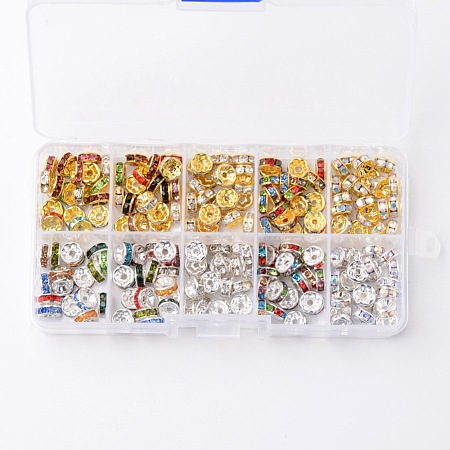 1 Box Eight Color Brass Rhinestone Spacer Beads RB-X0002-01-1