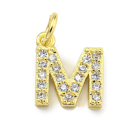 Letter Brass Micro Pave Clear Cubic Zirconia Pendants KK-K354-06G-M-1