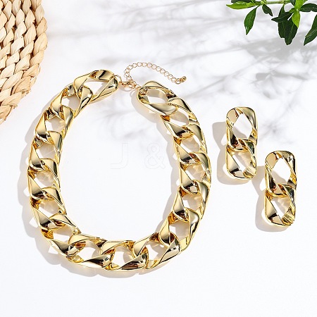 CCB Plastic Oval Link Chain Necklaces & Stud Dangle Earrings Sets FS-WG0CE63-07-1